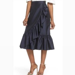 Anthropologie // Eliza J Navy Blue Ruffle Midi Skirt ~ size 4